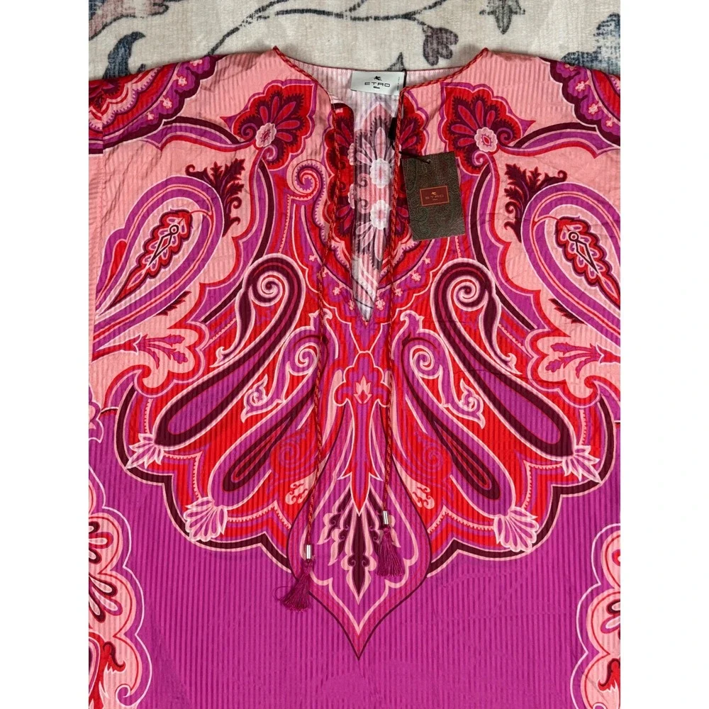 ETRO NWT Paisley Silk Cotton Kaftan Dress 38 Resort Midi Italy $1550 Resortwear - Picture 12 of 16